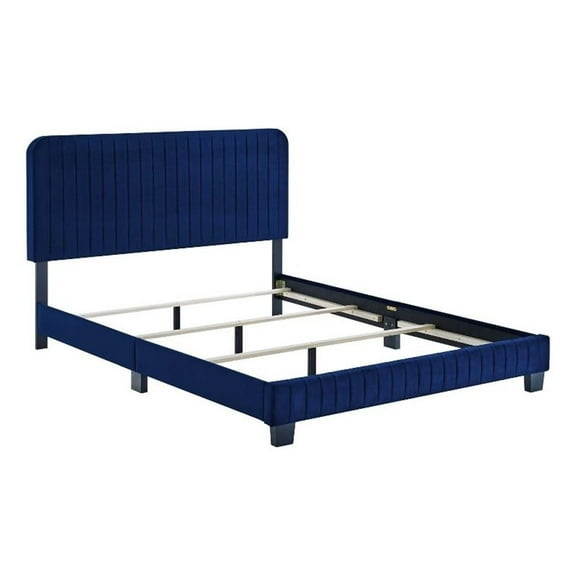 Pemberly Row Channel Tufted Performance Velvet Queen Bed in Navy