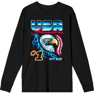 Americana USA Flag Crew Neck Long Sleeve Adult Tee -XL-Black
