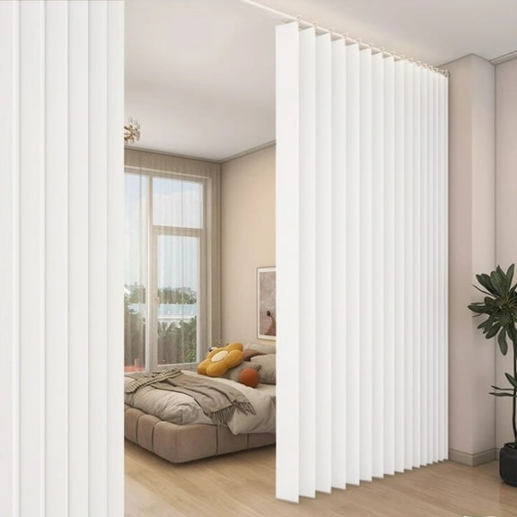 Rosnek Room Divider Curtain, Vertical Sense Privacy Drapes Door Curtains Closet Curtains with Hooks for Living Room Bedroom, 100"x 84", White, 1 Panel