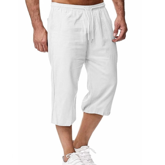 UAMVSH Men's Baggy Capri Pants Elastic Waist Drawstring 3/4 Shorts Lightweight Below Knee Casual Long Shorts with Pockets
