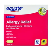 Equate Allergy Relief Diphenhydramine HCl 25mg Antihistamine Soft gels, 48 Count, Compare to Benadryl® Allergy Ultra tab® Active Ingredient
