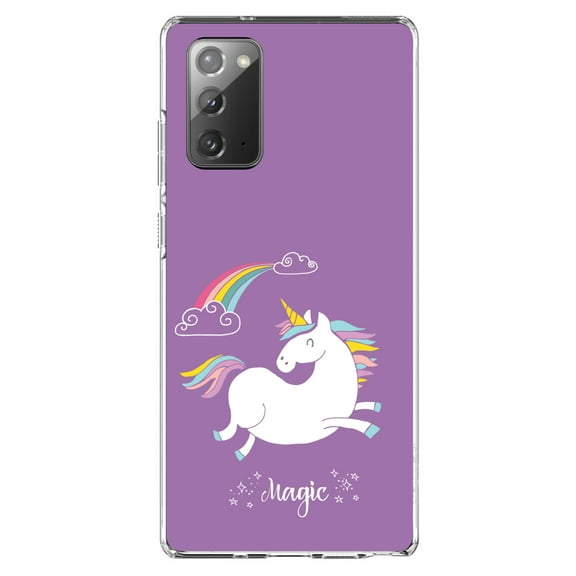 DistinctInk Clear Shockproof Hybrid Case for Samsung Galaxy Note 20 (6.7" Screen) - TPU Bumper, Acrylic Back, Tempered Glass Screen Protector - Unicorn - Rainbown - Magic - Purple