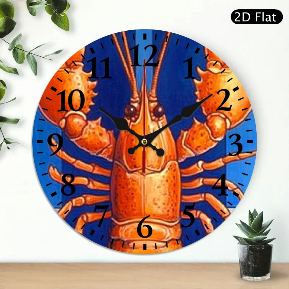 RKSupls Lobster Round Wooden Wall Clock for Home Decor Ideal for Living Room Kitchen Dorm Practical Everyday Gifts