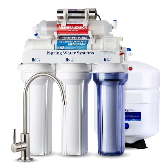iSpring RCC7AK-UV, NSF 58&372 Certified, 7-Stage Reverse Osmosis Water Filter System with Alkaline and LED UV Filter, Patented Top-Mounted Faucet Design for Easy Installation