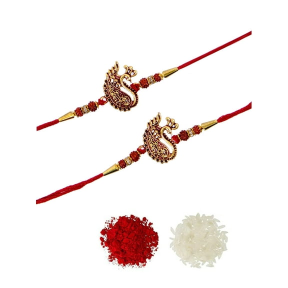 Crunchy Fashion Amroha Crafts Swan Metal Multicolor Rakhi Set- Pack of 2 With Roli & Chawal Tilak With Roli & Chawal Tilak Raksha Bandhan Handmade For Men's