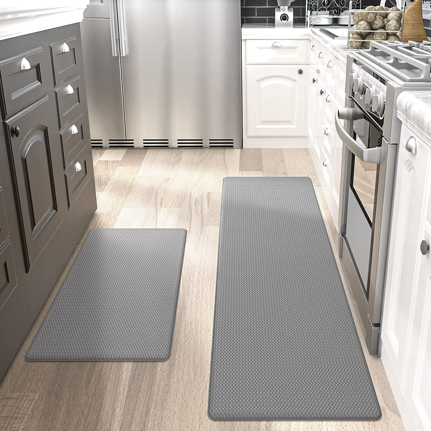 Sanmadrola Kitchen Mat [2 PCS] Cushioned AntiFatigue Kitchen Rugs NonSkid Waterproof Kitchen