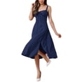 thumbnail image 4 of INSPIRE CHIC Spaghetti Strap Dresses for Women Scoop Neck Side Slit Sexy Flowy Midi Dress XL Dark Blue, 4 of 6
