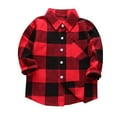 thumbnail image 2 of HOMADLES Boys Long Sleeve Shirt Plaid Print Lapel Button Down Tops Pocket, Casual Shirt Red 8 T, 2 of 3
