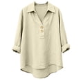 thumbnail image 5 of Womens 3/4 Sleeve Shirts Business Lapel Collared Solid Color Button Down Fashion Tops Dressy Casual Spring Blouses, 5 of 5