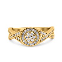 Yellow Tone, Simulated Cubic Zirconia Size-10 Half Eternity Halo Art Deco Ring Wedding Engagement Infinity Band 925 Sterling Silver