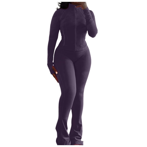HJYCHN Women Outfit Sweatsuits 2 Piece Long Sleeve Bodysuits Top with Skinny Pants Active Lifestyle Outfits Long Sleeve Bodysuits Sets Comfortable Fit Purple M
