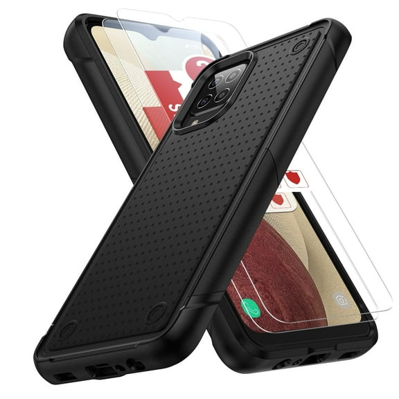 LeYi for Samsung Galaxy A12 5G Case, 4 Corners with Airbags, with 2 Pack Screen Protector, Black