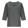 thumbnail image 6 of Linen Shirts for Women V Neck Cotton Linen 3/4 Sleeve Tops for Casual Dressy Summer Outfits Dark Gray M, 6 of 7