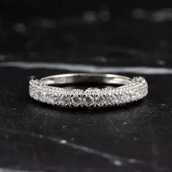 vylahjewellery 1 CT Round Cut Dainty White Gold Plated Engagement Rings for Women Wedding Band Stunning Moissanite Diamond Eternity Custom Jewelry