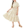 thumbnail image 2 of Girls 2 Piece Outfits Floral Lapel Button Shirts and Skirts Sets Summer Short Sleeve Suits for Kids Beige 10-11 Years, 2 of 9