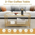 thumbnail image 5 of CRXX 2-Tier Modern Coffee Table, 35.5”L Rectangular Tea Table with Tempered Glass Top, Storage Shelf & Metal Frame, Center Table for Living Room & Reception Room, Gold, 5 of 9