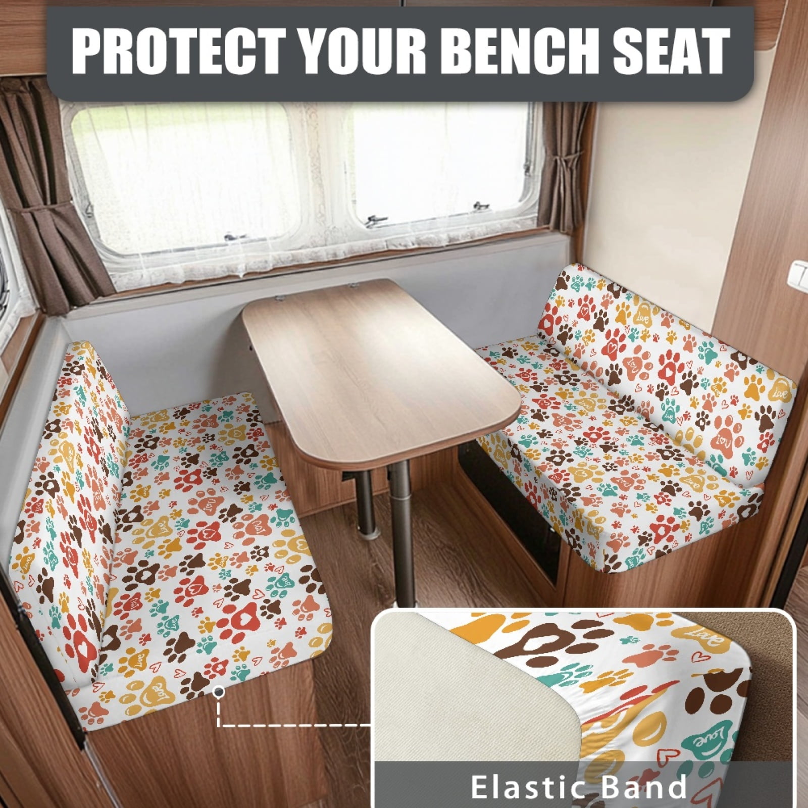Kuiaobaty Colorful Dog Paw Pattern RV Dinette Cushions Covers for Women Anti-Slip RV Sofa Seat Slipcovers Couch Cushion Slipcovers Sofa Slipcovers Accessories Universal Fit RV