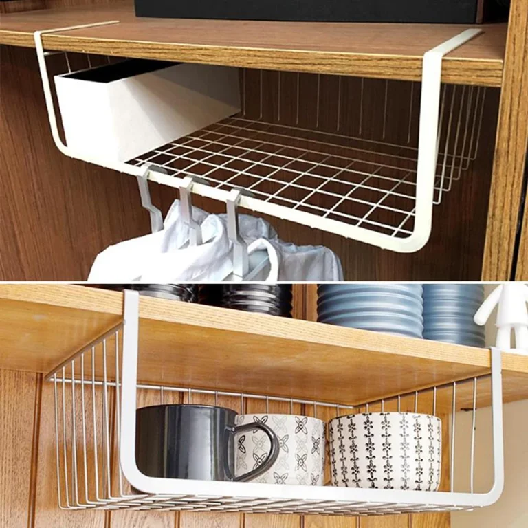 Under Shelf Storage Basket,Casewin 2-Pack Under Shelf Hanging Metal Wire Storage  Basket Organizer for Kitchen, Office, Pantry, Bathroom, Cabinet, White 