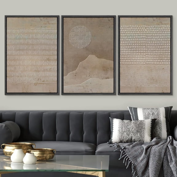 PixonSign Framed Wall Art Set Grunge Minimal Brown Polygons Graffiti & Street Patterns Abstract Artwork Neutral Minimalism Bohemian Nordic Modern Prints for Home Decor - 24"x36"x3 Panels Black