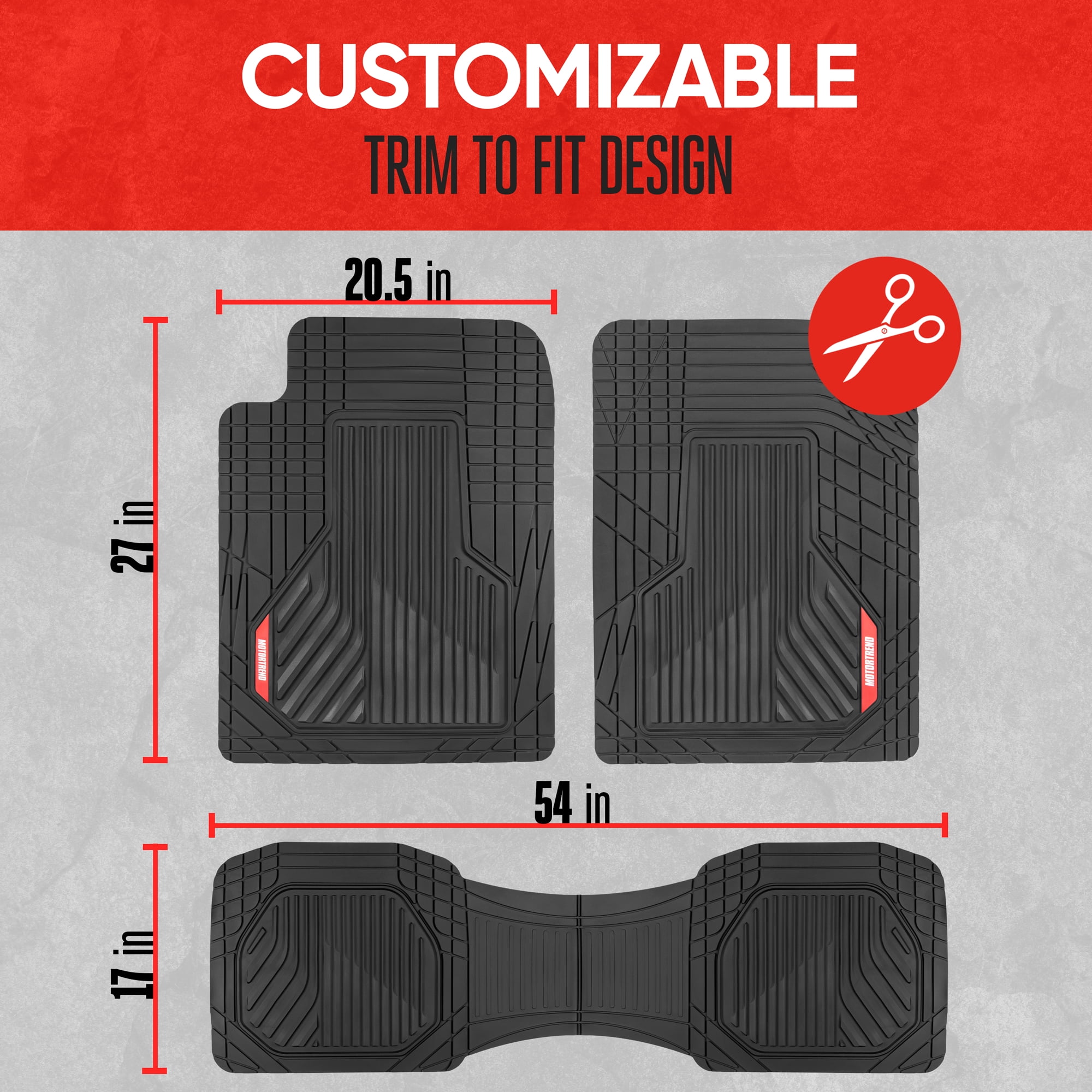 Motor Trend Floor Mats for Car, Truck, SUV - Raised Ridge Heavy Duty All Weather Car Floor Mats for Auto, Total Protection, Black