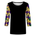 thumbnail image 2 of Maplenight Mardi Gras Shirts for Women 3/4 Length Sleeve Tops Funny Graphic Cute Crew Neck Holiday T-Shirts, 2 of 3