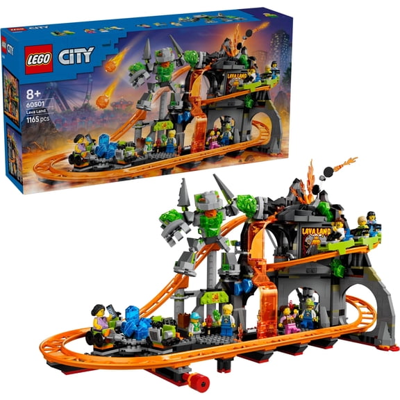 LEGO City Lava Land Roller Coaster Park - Building Toys for Boys & Girls, Functioning Rides, 8 Minifigures, 1,165 pieces, Gift for Birthdays - 60501