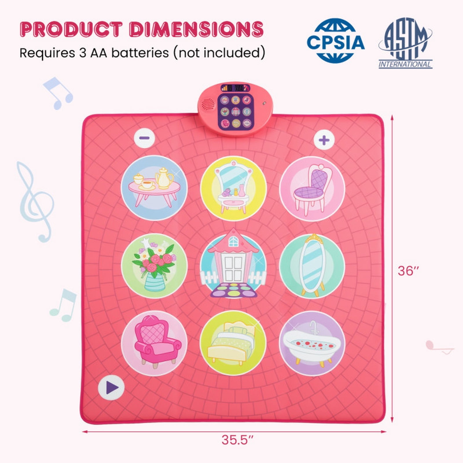 Redsmile Kids Musical Dance Mat with 9 Piano Sounds and 9 Demo Songs for Toddlers and Active Play, Pink
