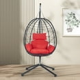 thumbnail image 2 of Egg Chair with Stand, Indoor Outdoor PE Wicker Hanging Egg Chair, Patio Swing Chair Basket Chair Hammock Chair with Stand for Bedroom Living Room Balcony, Red, 2 of 10