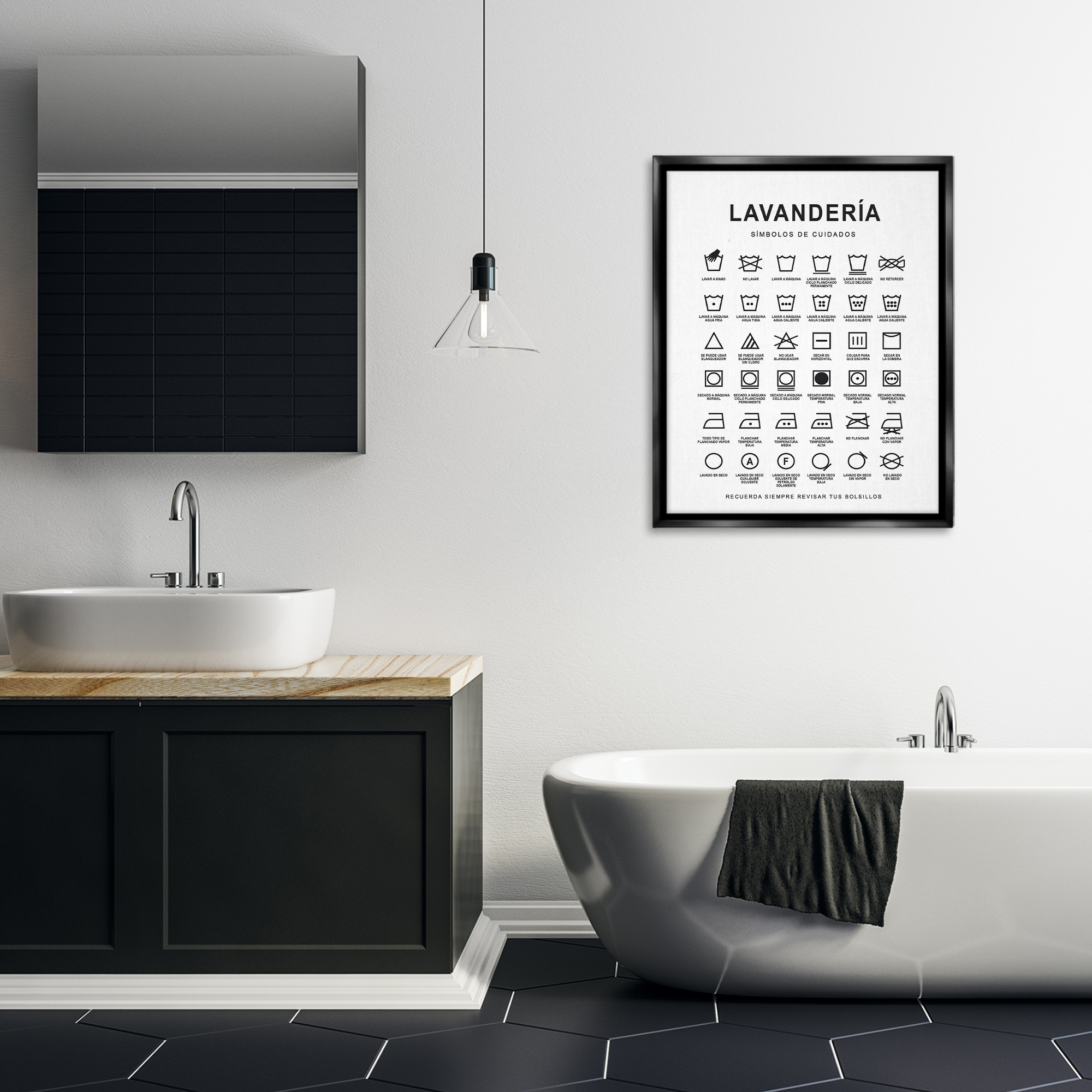 Stupell Industries Guía de Lavado de Ropa Bath & Laundry Painting Black Floater Framed Art Print Wall Art, 25 x 31