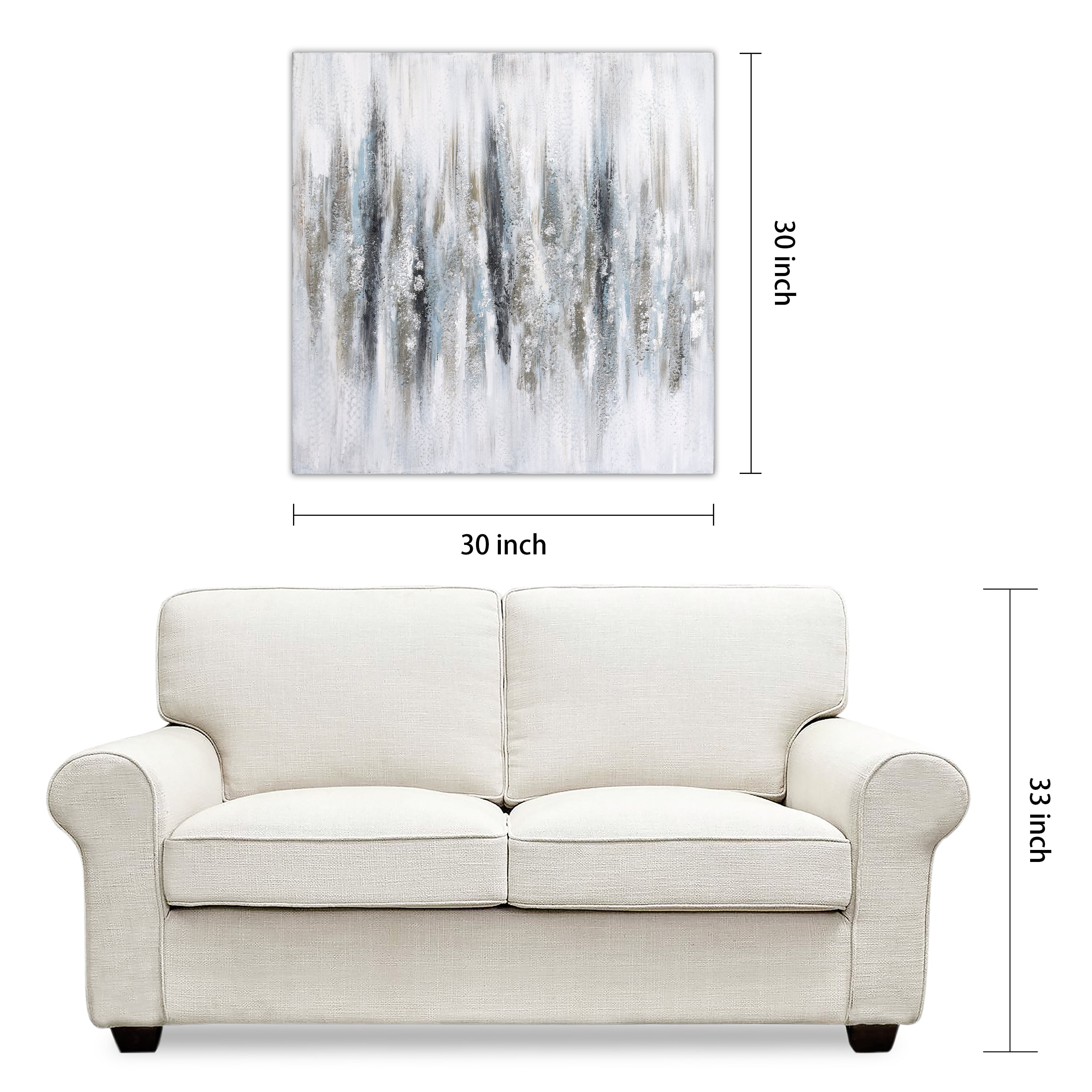 Silver Echoes Textured Hand Painted Framless Canvas Wall Art with Silver Glitter and Silver Leaf