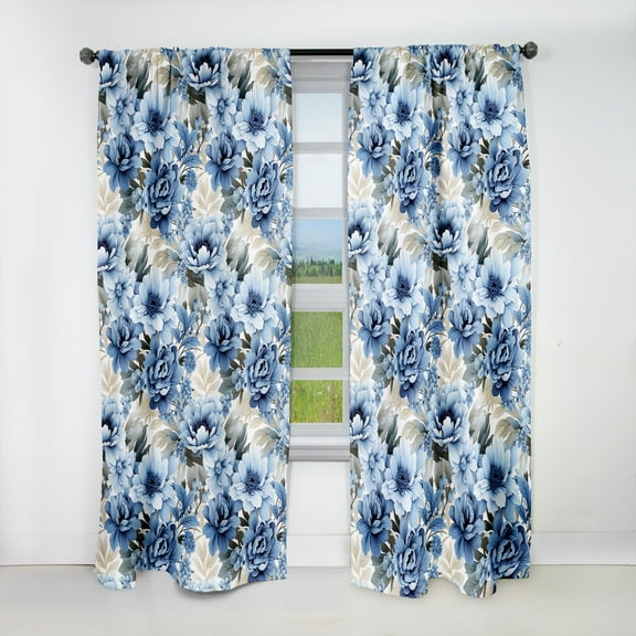 Designart "Blue And White Victorian Florals V" Floral Blackout Curtain Single Panel