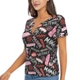 thumbnail image 2 of Wukai Various Languages Mother Casual V-Neck Graphic Tees for Women: Lightweight and Breathable Summer Tops with Stylish Design-XX-Large, 2 of 8