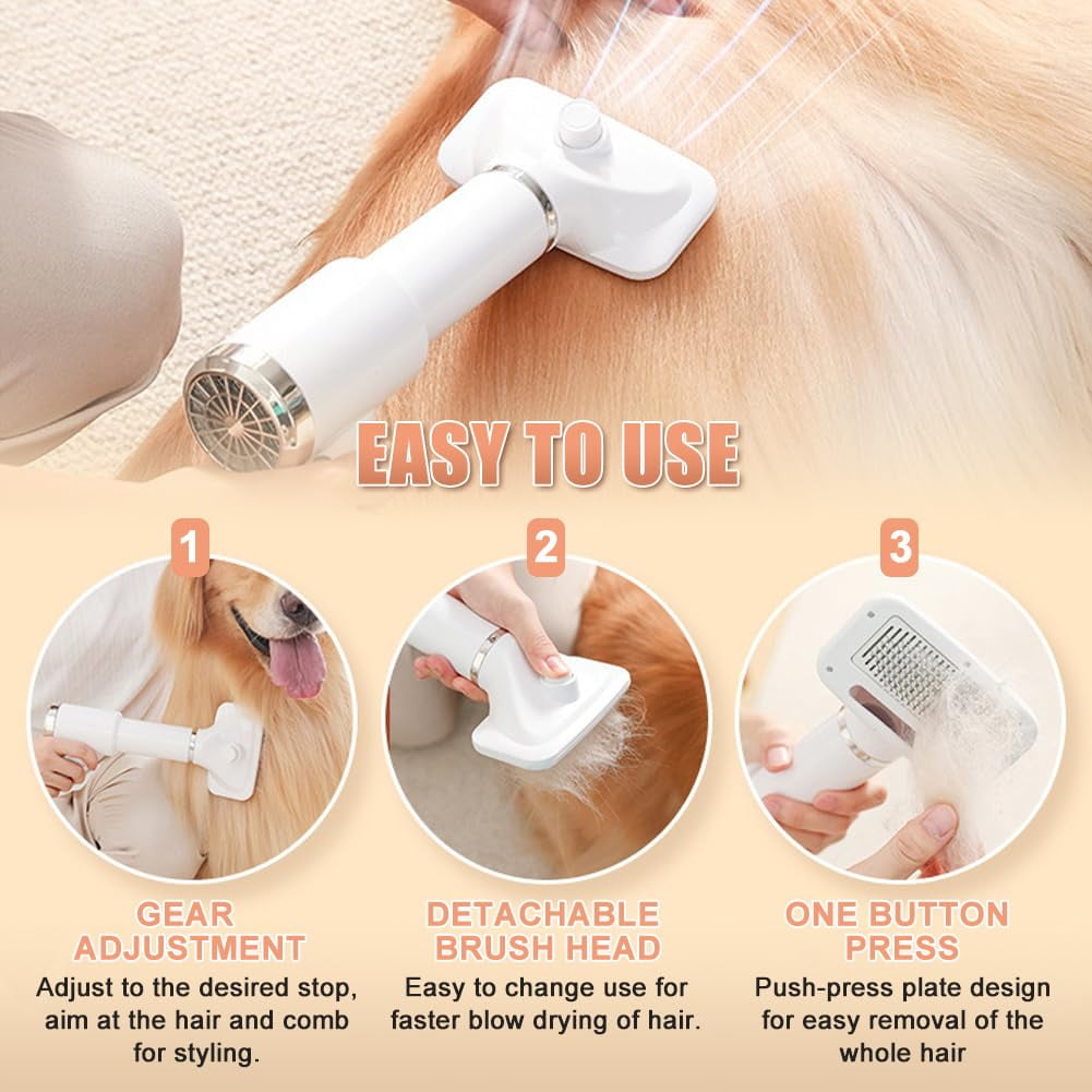 Pet Hair Dryer Portable and Quiet Hair Dryer 2 in 1 Pet Grooming Dryer with Slicker Brush Blow Dryer with 3 Heat Settings European standard plug