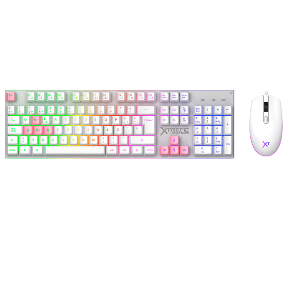 Kit Gamer 2 en 1 XTREME PC GAMING Battle Chief Legion Teclado Membrana Teclas Intercambiables Retroiluminado RGB Español Mouse 7200 DPI USB Rosa-Lila KXTGK2PL