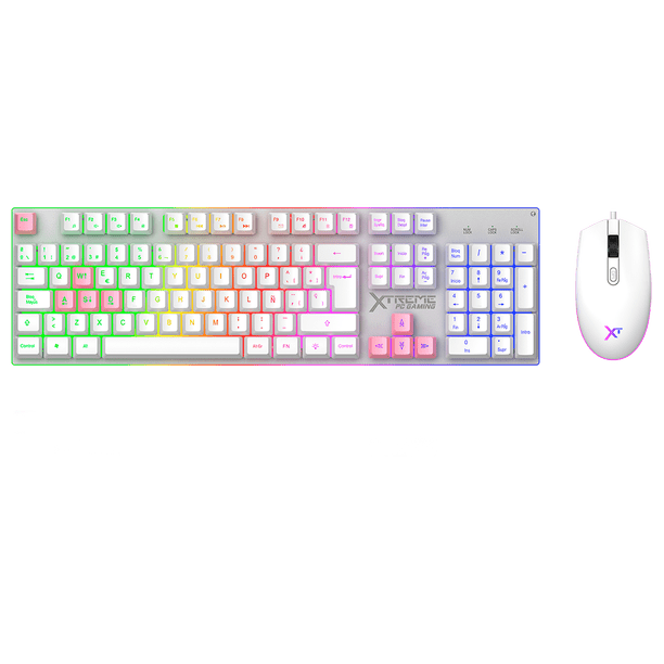 Kit Gamer 2 en 1 XTREME PC GAMING Battle Chief Legion Teclado Membrana Teclas Intercambiables Retroiluminado RGB Español Mouse 7200 DPI USB Rosa-Lila KXTGK2PL