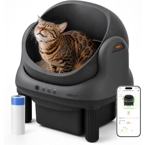 HHOLOVE ABRCT L1 Pro Open Top Smart Automatic Cat Litter Box 60L Self Cleaning Cat Toilet WiFi App Control Quiet Odor Control Dark Gray