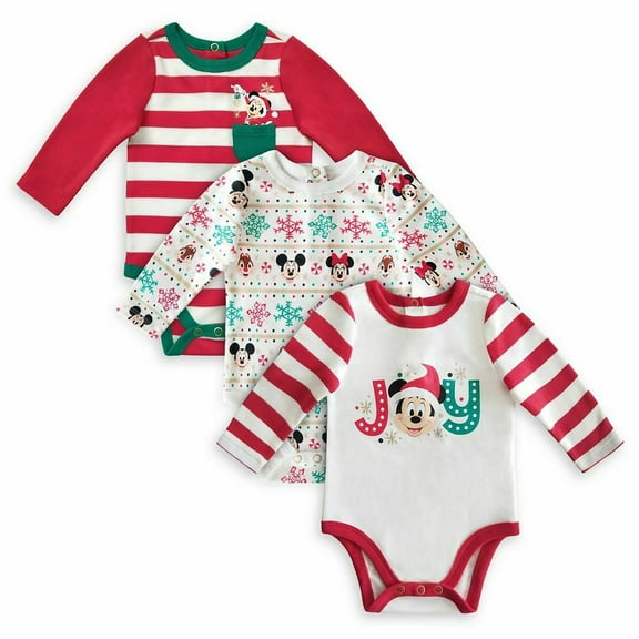 Disney Store Mickey & Friends Holiday Christmas Bodysuit 3pc Set Minnie Chip Dale Baby Size 0 3 Months