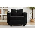 thumbnail image 2 of Convertible Chaise Lounge Sofa Bed, 37.4" Black Corduroy Sleeper Sofa with USB Ports, Cup Holders & Storage for Living Room & Bedroom, 2 of 29