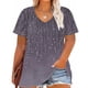thumbnail image 4 of Camiseta de Base de Impresión de Manga Corta con Cuello en V para las Mujeres, Más Tamaño Estante de Imitación Casual Superior, 4 of 9