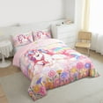 thumbnail image 3 of jejeloiu Cute Cartoon Unicorn Full Size Comforter Sets,Colorful Kawaii Flowers Bedding Comforter Set,Watercolor Ink Painting Bedding Sets For Girls Teens,Super Cozy Room Decor Reversible,3 Pieces, 3 of 8