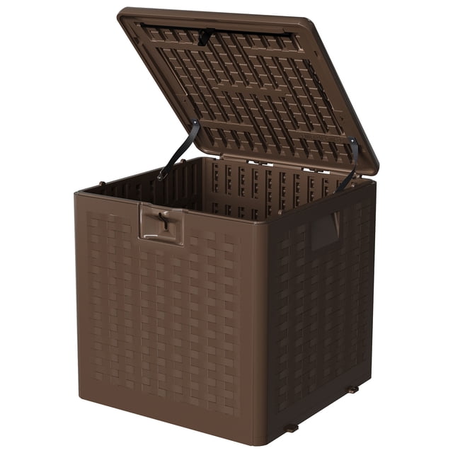 Gaderth Coffre de Terrasse en Résine, Coffre de Rangement Extérieur Étanche de 28 Gallons, Bac de Rangement pour Patio, Contenant de Rangement en Résine Verrouillable, Banc de Rangement pour Coussins de Meubles de Patio, Outils de Jardin, Équipement de Sport de Piscine