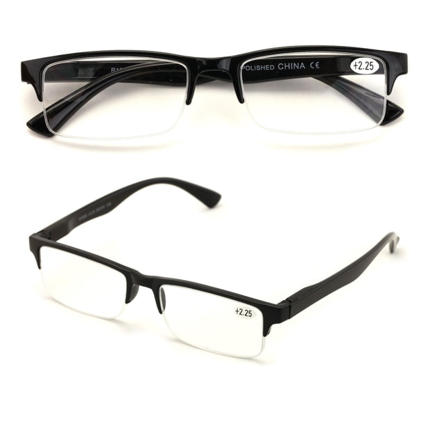 V.W.E. Rectangular Half Rim Reading Glasses with Spring Hinge, 2 Pair