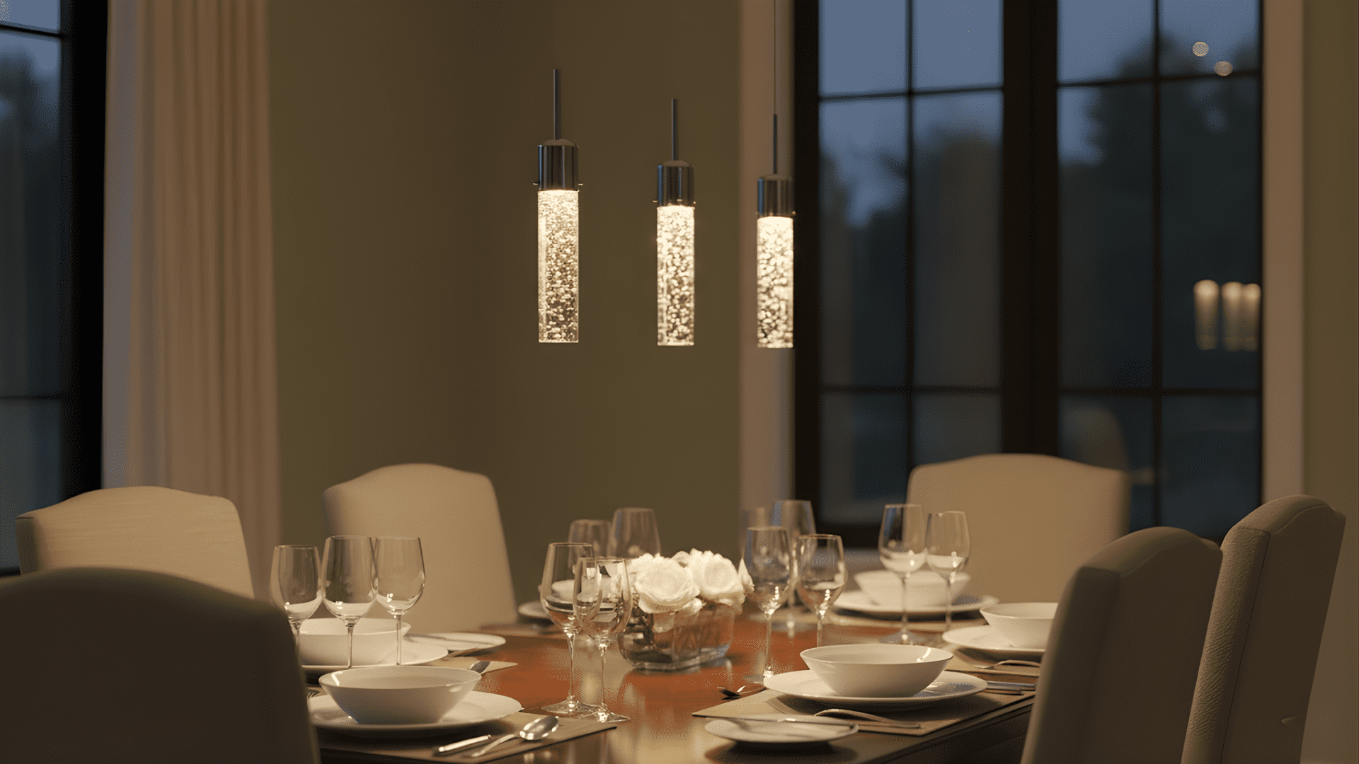 Soffi Chrome Mini Pendant Light, Modern 1-Light Hanging Fixture with Seeded Bubble Glass Cylinder Shade