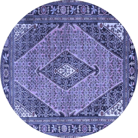 Ahgly Company Machine Washable Indoor Round Medallion Blue Traditional Area Rugs, 4' Round