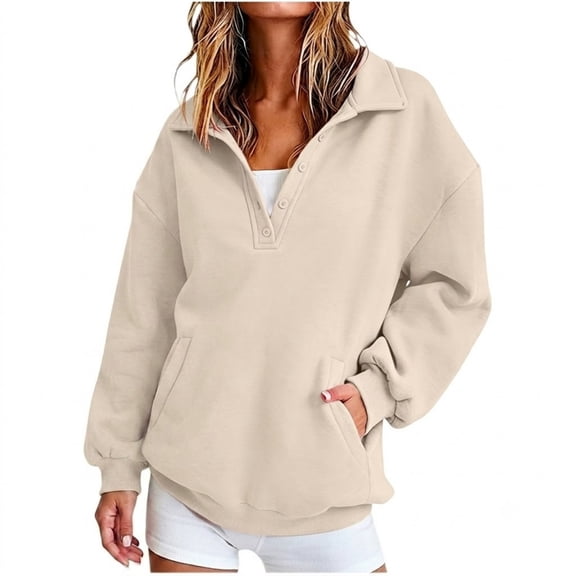 POROPL Sweatshirts for Women,Oversized Polo Neck Pullover Sweatshirt Casual Long Sleeve Fleece Top with Pockets