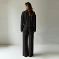 thumbnail image 4 of Women's 2 Piece Tracksuit Set Half Zip Collared Top Contrast Stripe Elastic Waist Wide Leg Pants Loose Fit Relaxed Comfortable Casual Outfit for Fall Winter Everyday Wear Black_#1 XXL, 4 of 4