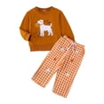 thumbnail image 5 of REgarm Toddler Baby Halloween Outfit Boy Girl Fall Winter Clothes Embroidery Shirt Top Elastic Waist Plaid Pants Set Trendy 2 Piece Outfit,4-5 Years, 5 of 5