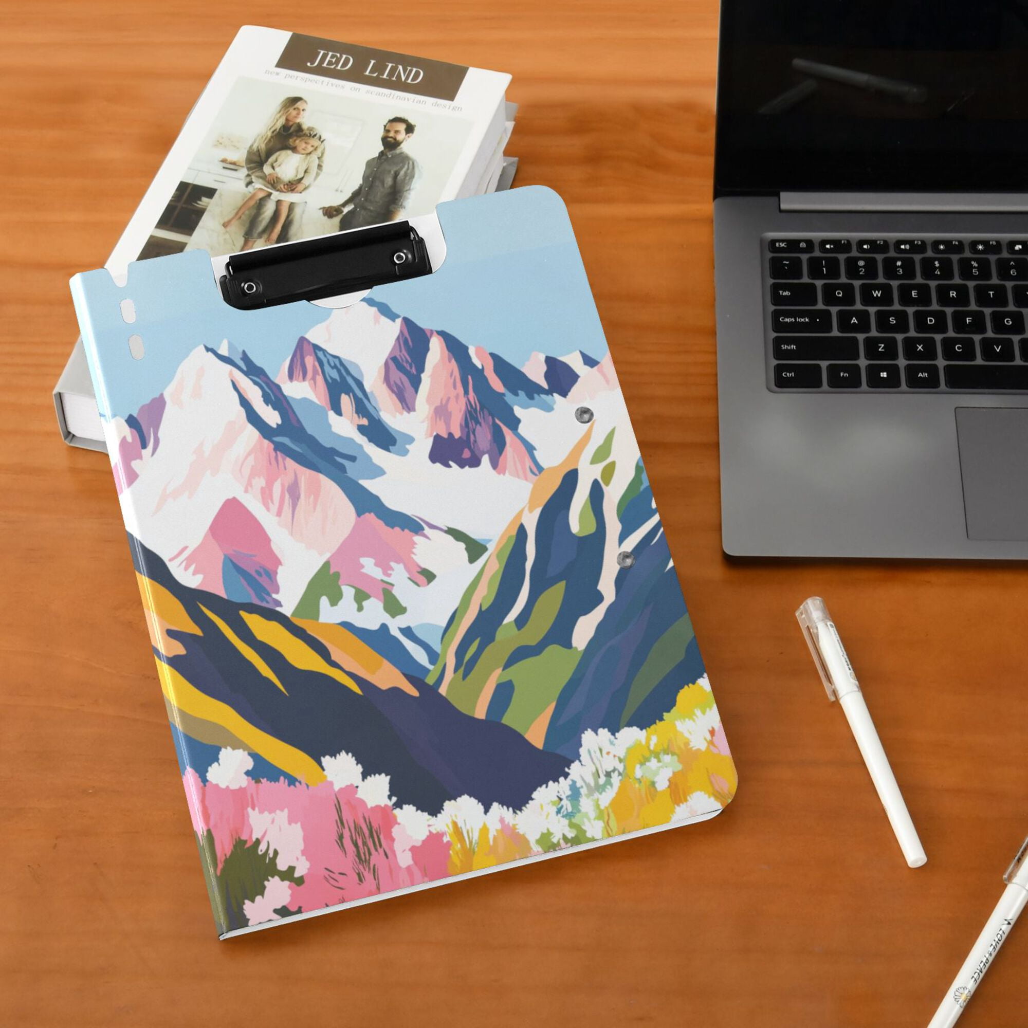 FORMRS A4 Clipboard Folder with Pen Holder Horizontal Foldable School Office Binder, Abstract Mountain