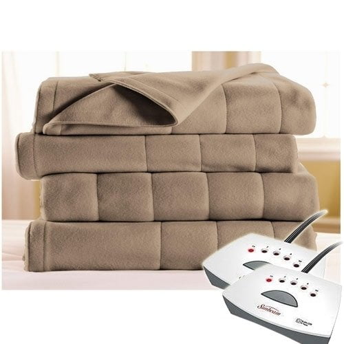 Sunbeam Electric Heated Fleece Channeled Blanket, Queen, Mushroom