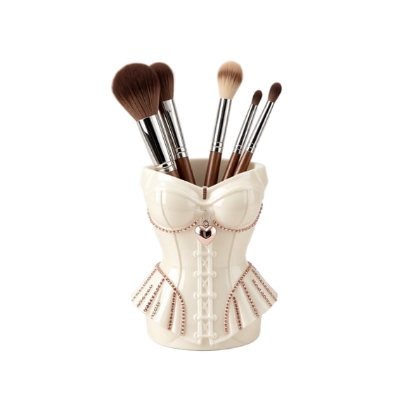 GIPQJK Summerween 3D Printed Castle Noblewoman Waist Cinching Makeup Brush Holder, Cute Desktop Pen Storage Case Ornament for Office Vanity Decor, 1pc D